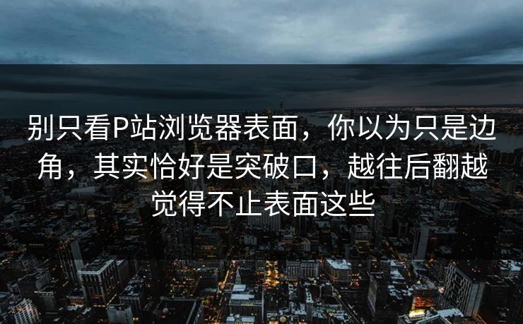 别只看P站浏览器表面，你以为只是边角，其实恰好是突破口，越往后翻越觉得不止表面这些