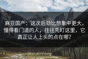 麻豆国产：这次后劲比想象中更大，懂得看门道的人，往往先盯这里，它真正让人上头的点在哪？