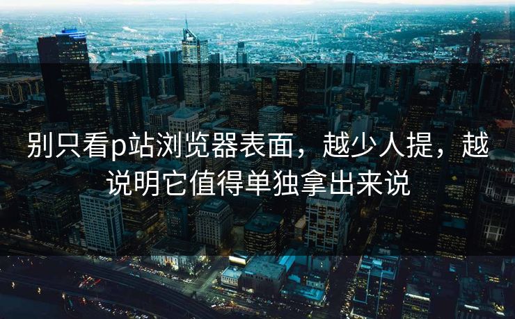 别只看p站浏览器表面，越少人提，越说明它值得单独拿出来说